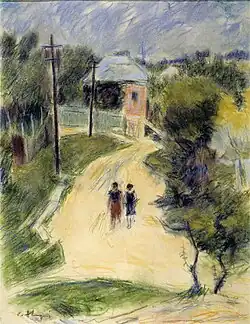 En promenade (Ruelle à Bucium) (peut-être années '80), pastel, 65&nbsp;×&nbsp;49&nbsp;cm, collection particulière.