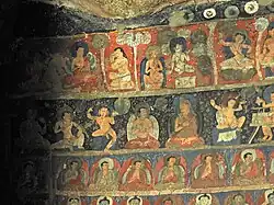 Fresque bouddhique dans une des grottes de Saspol, réalisée entre les XIVe et XVe&nbsp;siècles. Le site dépend du monastère de Likir.