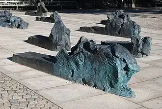 Détail de la sculpture Till Raoul Wallenberg de Kirsten Ortwed.