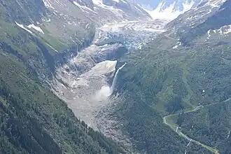 La langue terminale en 2013 avec la zone récemment libérée par les glaces.