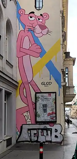 La Panthère rose sur une peinture murale de l'arrondissement de Neubau, à Vienne.