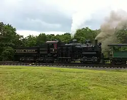 Shay n°.6 du Cass Scenic Railroad. Trois bogies sont présents sur cette machine, l'un d'entre eux étant situé sous le tender (à gauche).