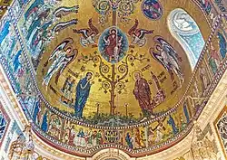 Mosaïque de la chapelle de la Vierge, avec l'arbre de Jessé, sainte Marie et saint Pierre.