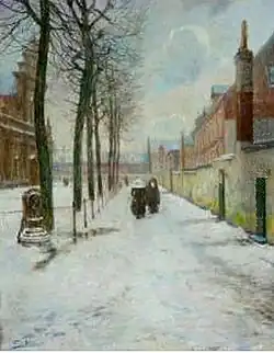 Beguinage a Gand l'hiver , pastelCollection privée