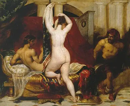 Candaule, roi de Lydie, montre furtivement sa femme à Gygès, un de ses ministres, alors qu'elle se couche, 1830.