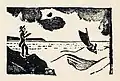Xylographie. Un homme, sur le rivage, à gauche, regarde un bateau sur la mer