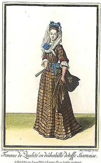 Femme de qualité en déshabillé d'étoffe Siamoise, Jean Dieu de Saint-Jean, Recueil des modes de la cour de France, 1687