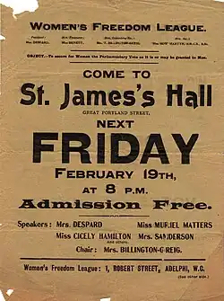 Affiche pour un meeting en 1909.