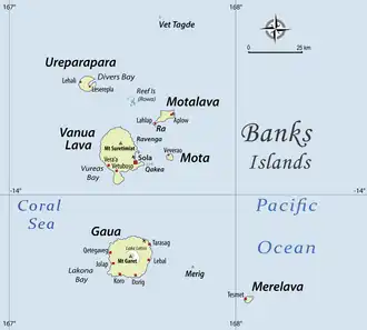 Carte des îles Banks. Merelava est au sud-est.