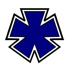 Insigne du XXII corpsL'insigne de la première division est un insigne identique en rouge, pour la deuxième division en blance sur fond bleu.