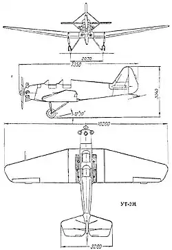 Description de l'image Yakovlev UT-2M 3-view line drawing.jpg.