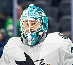 Photographie couleur d'un gardien de but de hockey sur glace