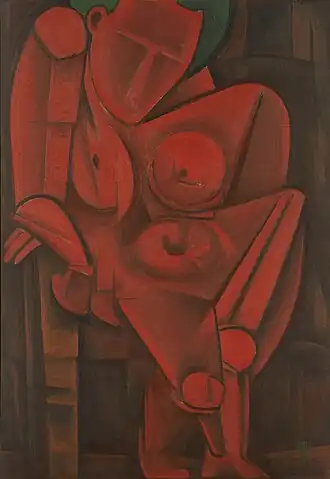 Peinture d'une femme très stylisée.