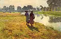Émile Claus, Jeunes paysannes marchant sur les bords de la Lys, 1887.