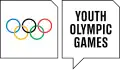 Logo actuel des JOJ composé des anneaux olympiques dans un carré et d'une bulle avec la mention en anglais Youth Olympic Games.