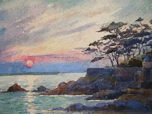 Paysage au soleil couchant, aquarelle, 1907.