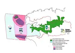 Carte de l'emprise de la Zone Atelier Brest-Iroise englobant la Réserve de Biosphère d'Iroise, le Parc Naturel Marin d'Iroise et le Parc Naturel Régional d'Armorique, avec leurs dates de création respectives.