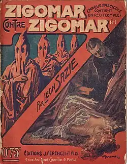 Couverture illustrée par Henri Armengol pour le roman Zigomar contre Zigomar (J. Ferenczi & fils, 1924).