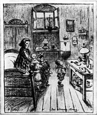 Un mari décoré et quatre enfants à nourrir : La Croix de fer, dessin de Heinrich Zille (1858-1929).