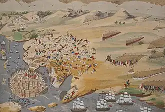 Siège de Missolonghi peint par Panagiotis Zografos d'après la description de Yannis Makriyannis, XIXe&nbsp;siècle