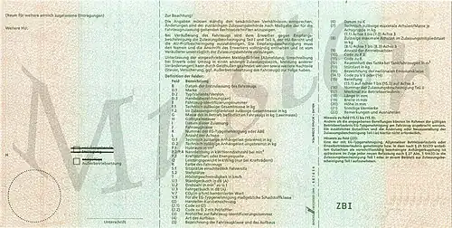 Recto ou verso du « certificat d’immatriculation partie I » allemand, état : 2007