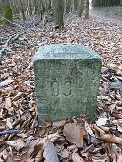 Borne intermédiaire no&nbsp;93L près de Saint-Vith, carrée, hauteur 30&nbsp;cm