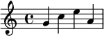 { \relative c'' { g c e a, } }