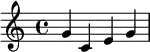 { \relative c' { g' c, e g } }