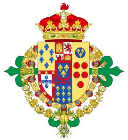 Description de l'image Coat of arms of Prince Carlos of Bourbon-Two Sicilies (1870-1949)-External Ornaments as Infante of Spain.svg.