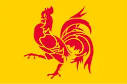 Drapeau officiel de la Wallonie tel que défini par le décret du 23 juillet 1998 déterminant le jour de fête et les emblèmes propres à la Région wallonne.