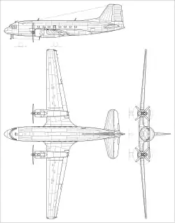Description de l'image Ilyushin Il-14 3-view line drawing.svg.