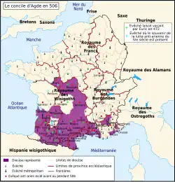 Les évêchés présents au concile d'Agde en 506 et la lutte contre l'arianisme.