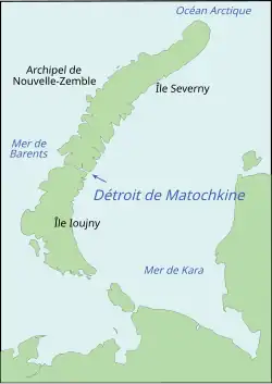 Localisation du détroit de Matotchkine entre les îles Severny et Ioujny