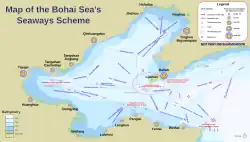 Carte du golfe de Bohai.