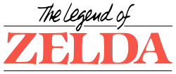 The Legend of Zelda est inscrit sur deux lignes. La première ligne est écrite en couleur noir avec une police de type manuscrite, et sur la deuxième ligne, Zelda est écrit en gros en rouge avec une police classique.