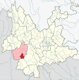 Localisation de Shuāngjiāng lāhùzú wǎzú bùlǎngzú dǎizú Zìzhìxiàn