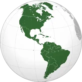 Carte de localisation de l'Amérique (colorée en vert)