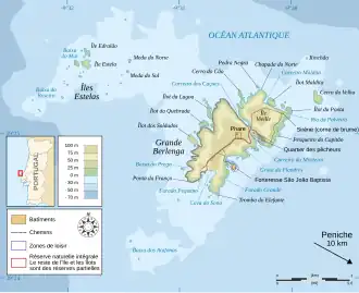 Carte d'une partie de l'archipel des Berlengas avec Berlenga Grande.