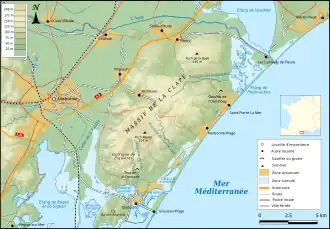 Carte topographique du massif de la Clape.