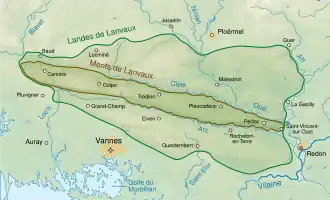 Carte des landes de Lanvaux dans le Morbihan.