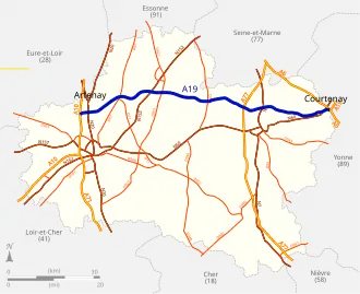 Tracé de A19 dans le département du Loiret