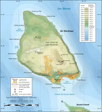 Carte topographique de l'île Mackinac.