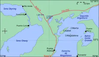 Les îles Marta, Magdalena et Isabel au nord-est de Punta Arenas