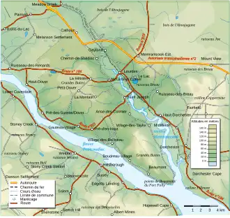 Carte topographique de Memramcook avec les Grandes Buttes (à la confluence).