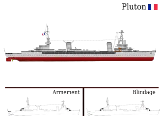 Schéma trois vues représentant le navire Pluton