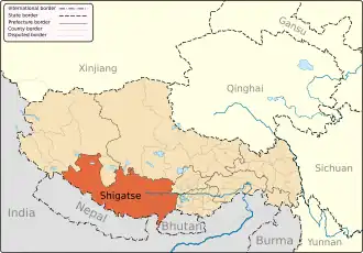 Localisation de Shigatsé