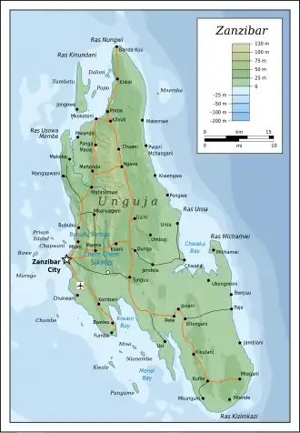 Carte topographique d'Unguja.