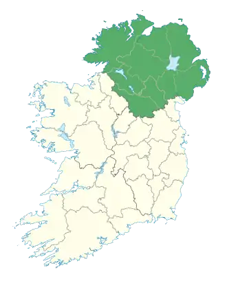 Carte représentant l'Ulster en Irlande, occupant la partie nord de l'île.