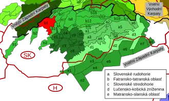 Carte de localisation des monts Strážovské vrchy en Slovaquie.