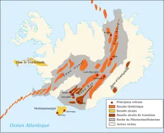 Carte des systèmes volcaniques d'Islande
